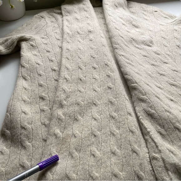 VINTAGE Super Soft Warm Cable Knit Open Front Cardigan Off White Size L - Picture 14 of 15